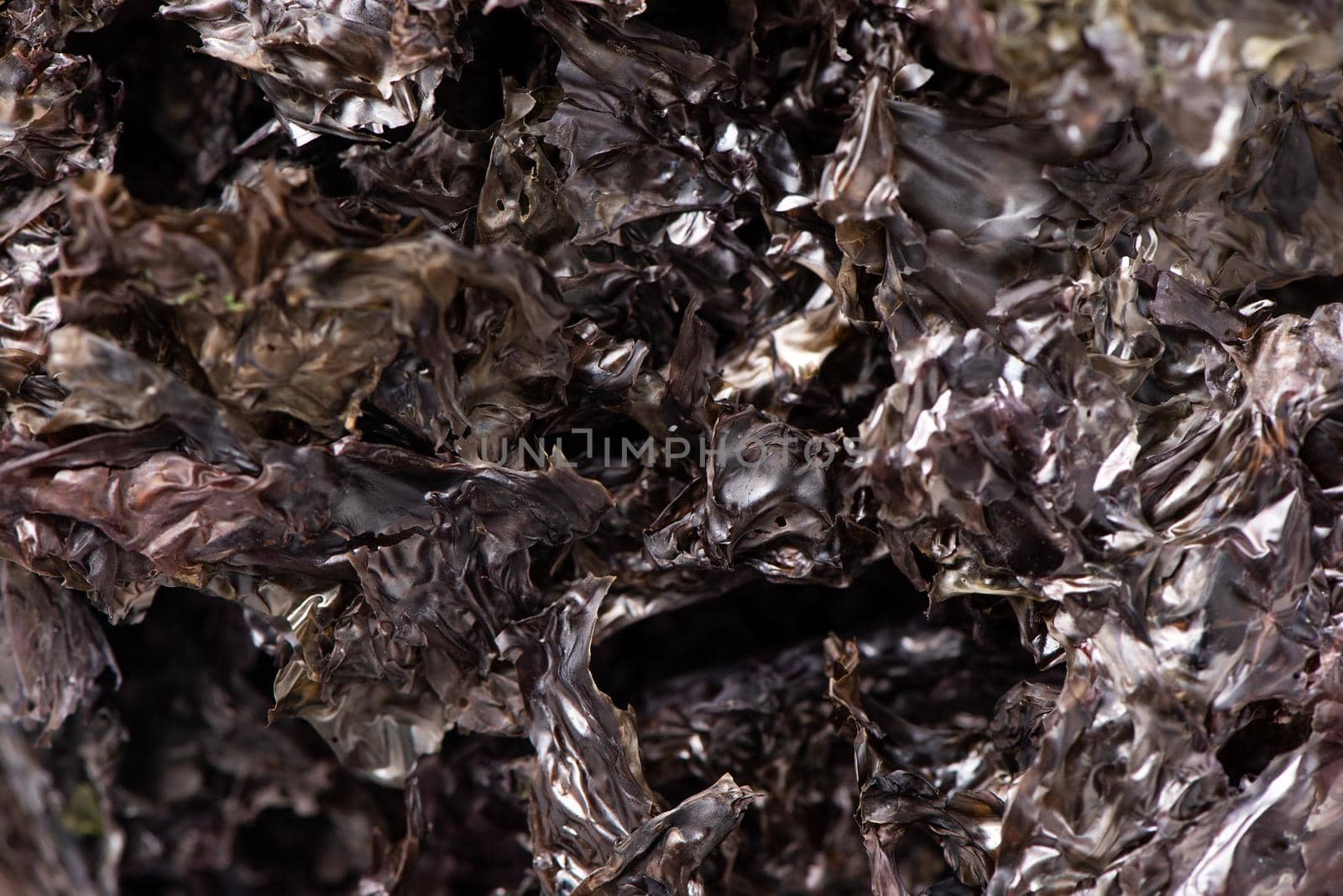 Close up of dried seaweed sheet healthy food isolated on white table background
