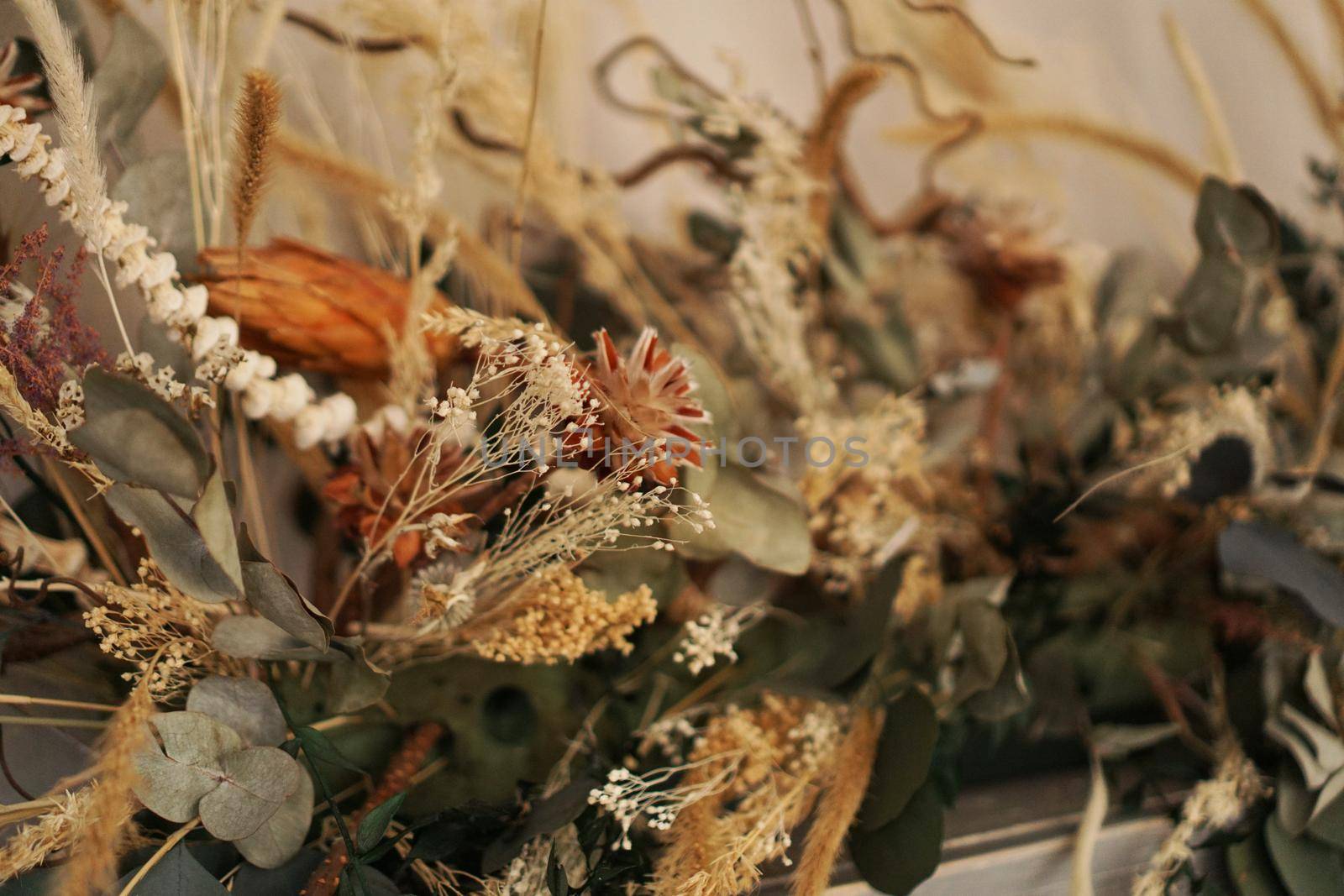 Beautiful and delicate bouquet of dried flowers in interior by natali_brill