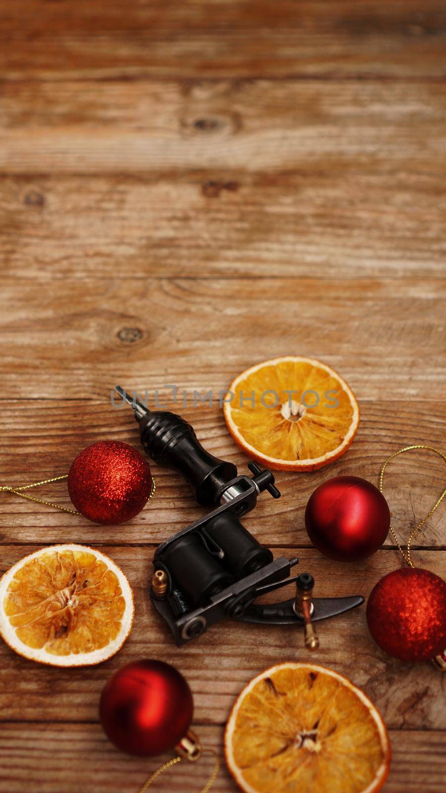 Tattoo machines on a christmas background - christmas decor by natali_brill