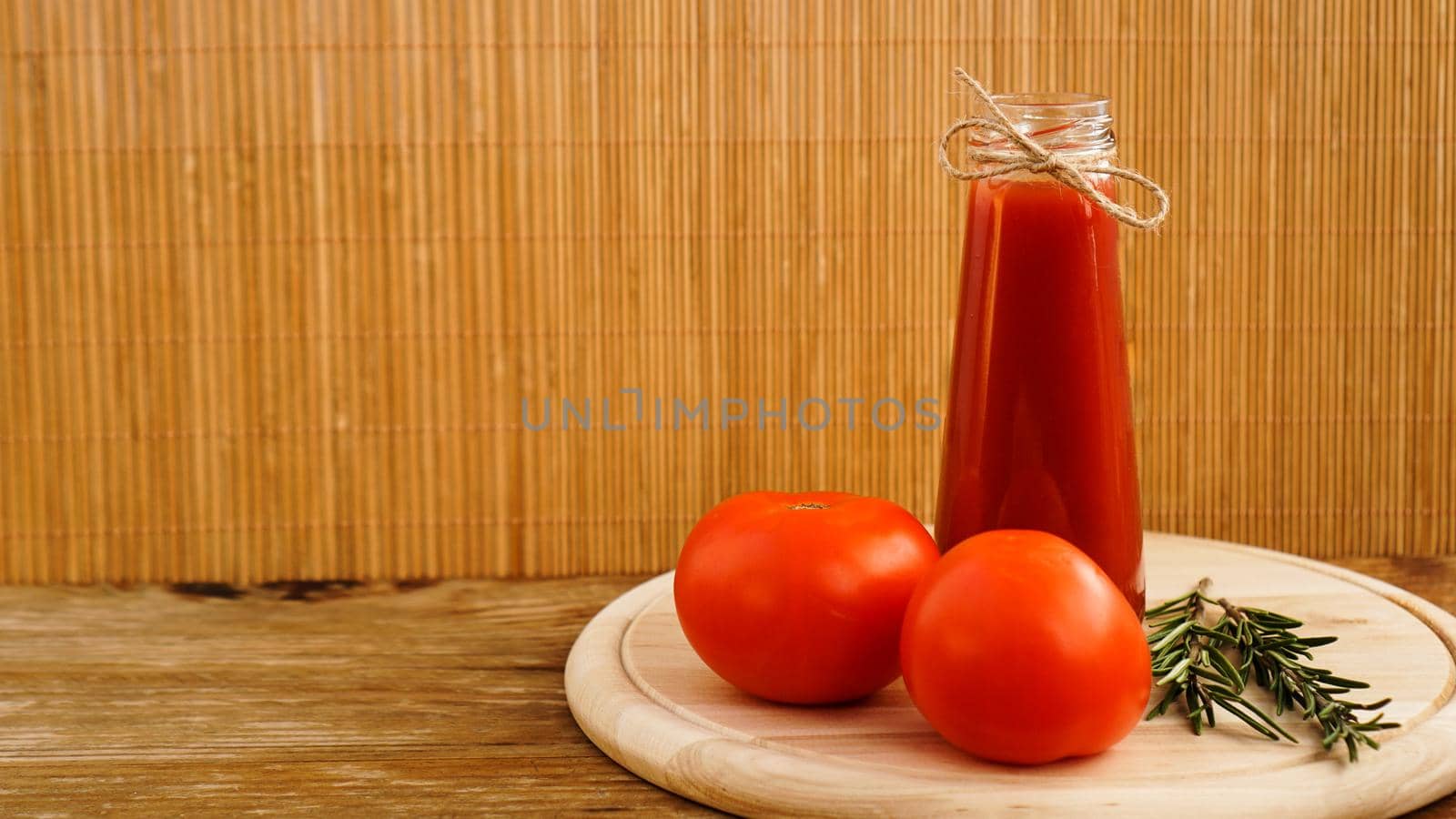 Tomato juice, fresh tomatoes on wooden background horizontal by natali_brill