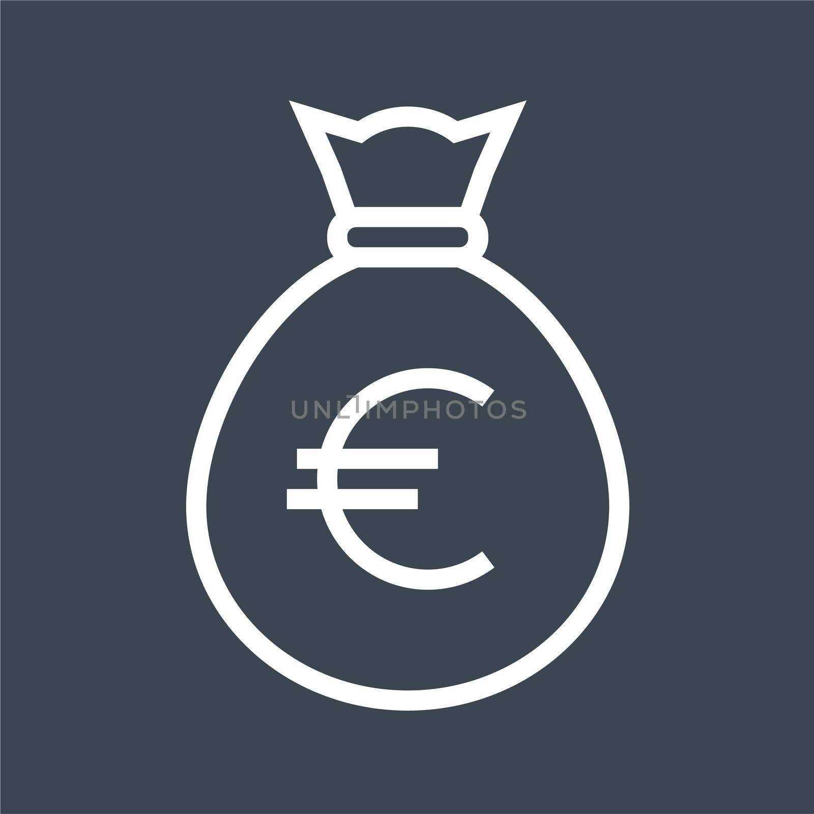 Money Bag with Euro Thin Line Vector Icon. Flat icon isolated on the black background. Editable EPS file. Vector illustration.