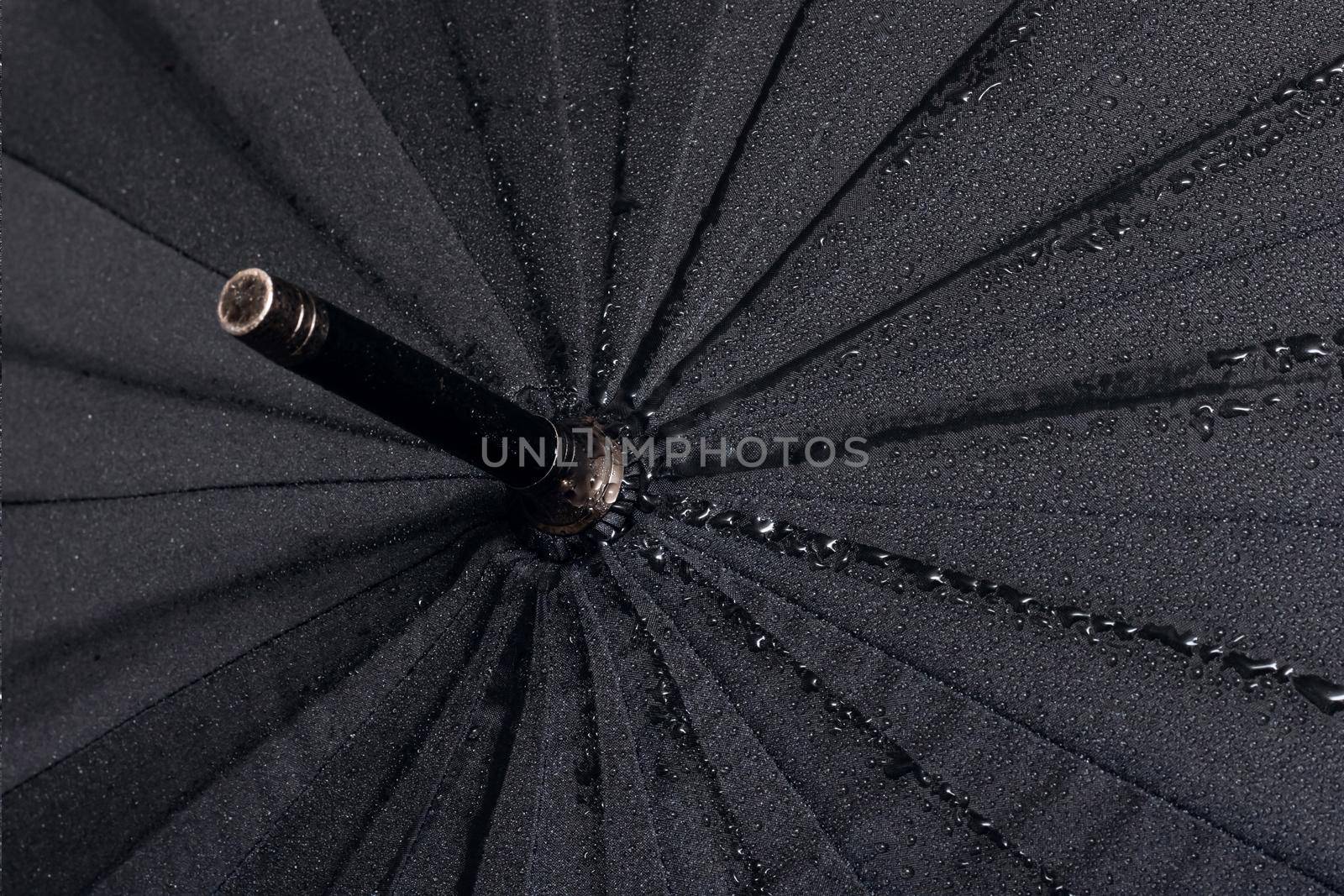 Big black umbrella top view close up, with copy space