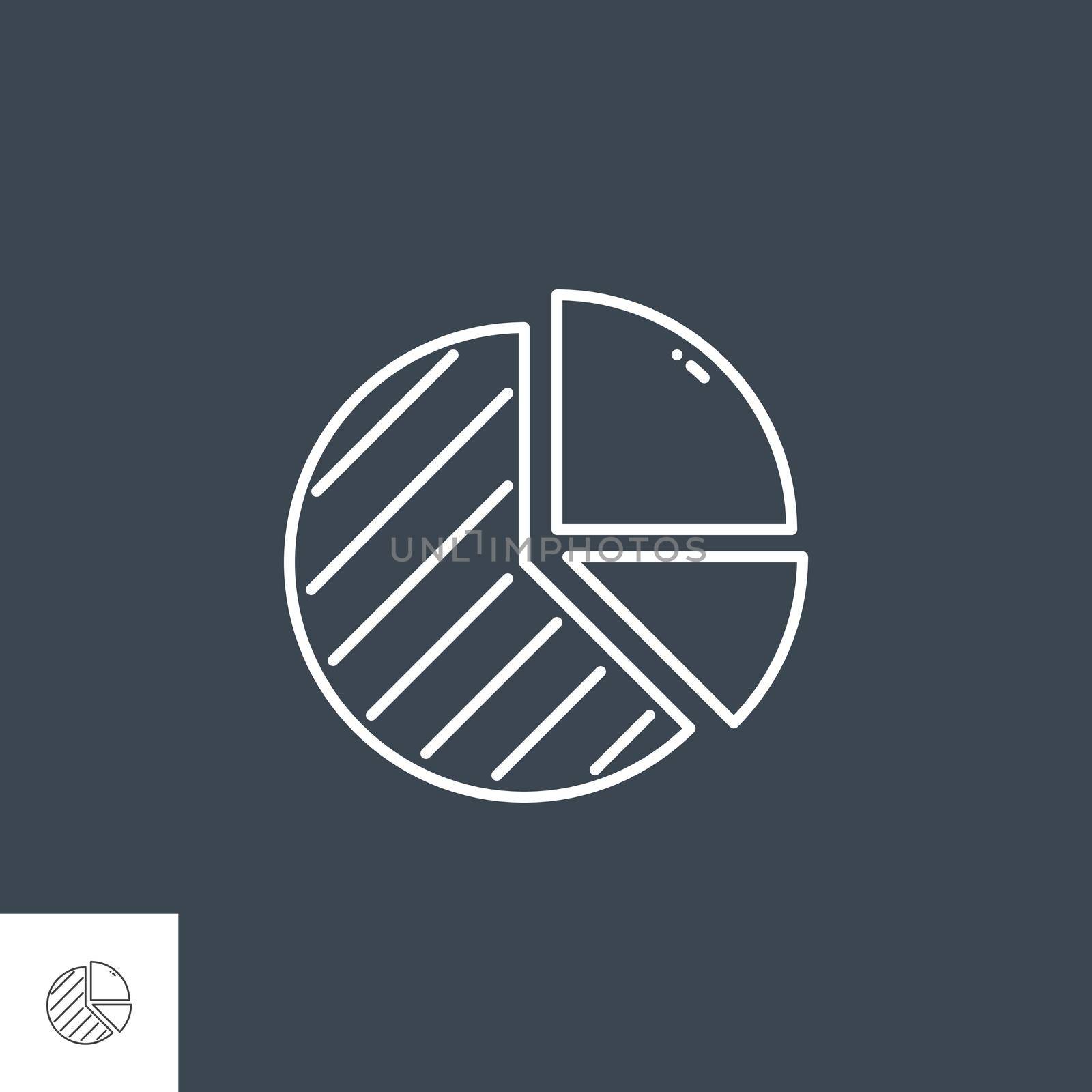 Pie Chart Related Vector Line Icon. Isolated on Black Background. Editable Stroke.