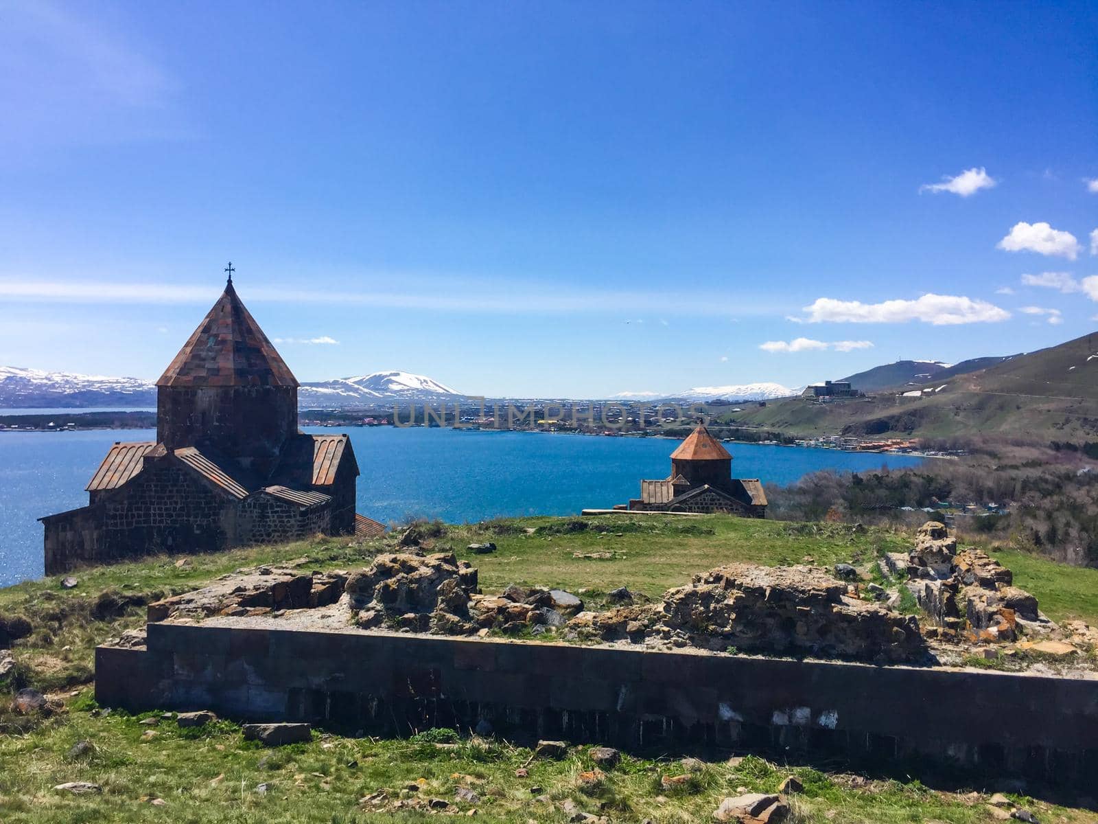 Armenian monastery of Sevanavank at lake Sevan in spring
