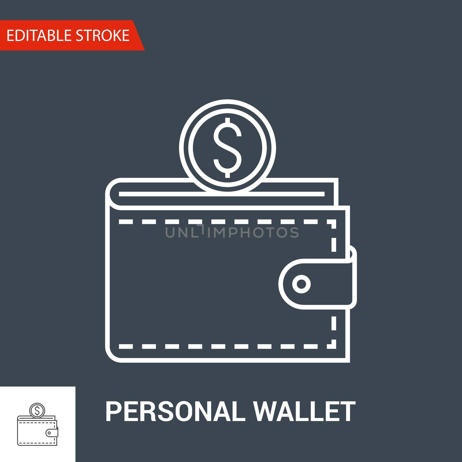 Personal Wallet Icon. Thin Line Vector Illustration. Adjust stroke weight - Expand to any Size - Easy Change Colour - Editable Stroke