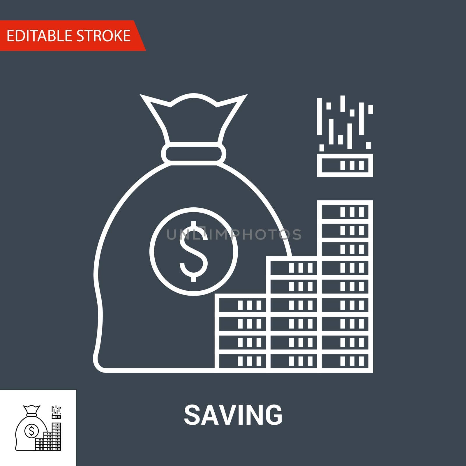 Saving Icon. Thin Line Vector Illustration - Adjust stroke weight - Expand to any Size - Easy Change Colour - Editable Stroke