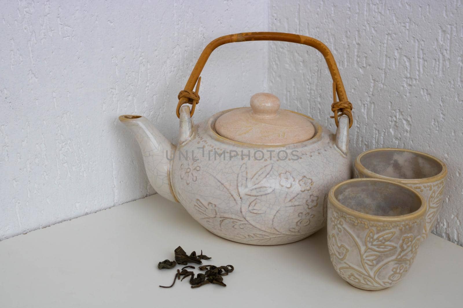 Vintage or retro style ceramic teapot, Japanese style Teapot, Isolated on white background by lapushka62