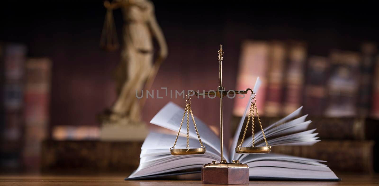 Scales, books of justice concept
