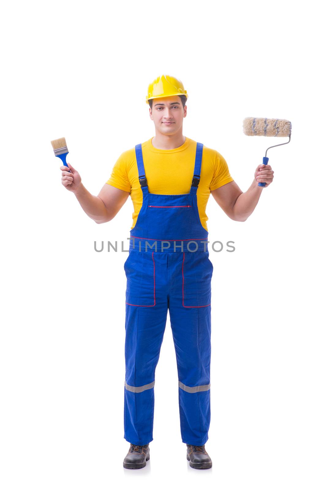 Young worker on coveralls isolated on white