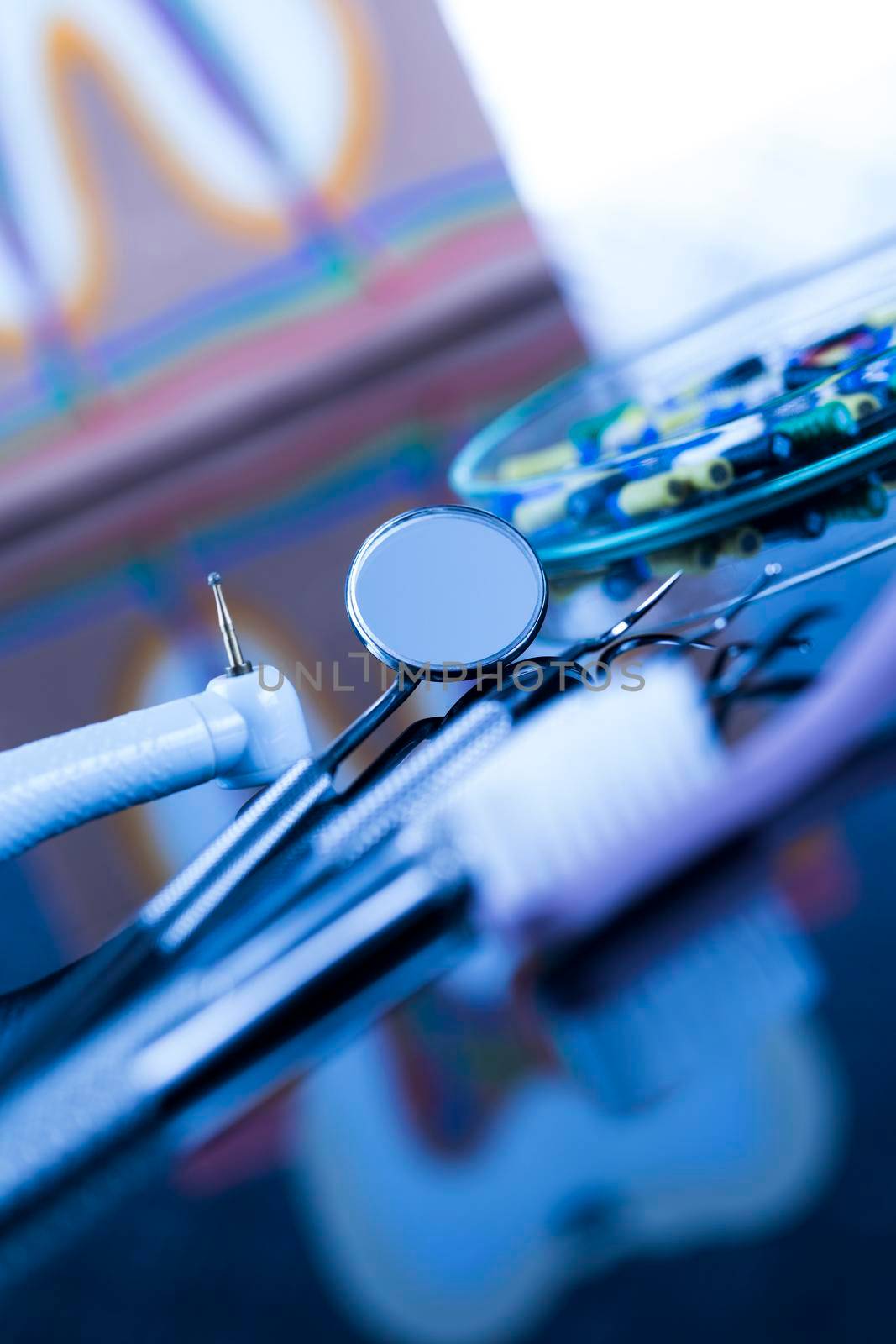 Set of metal medical equipment tools for teeth dental by JanPietruszka