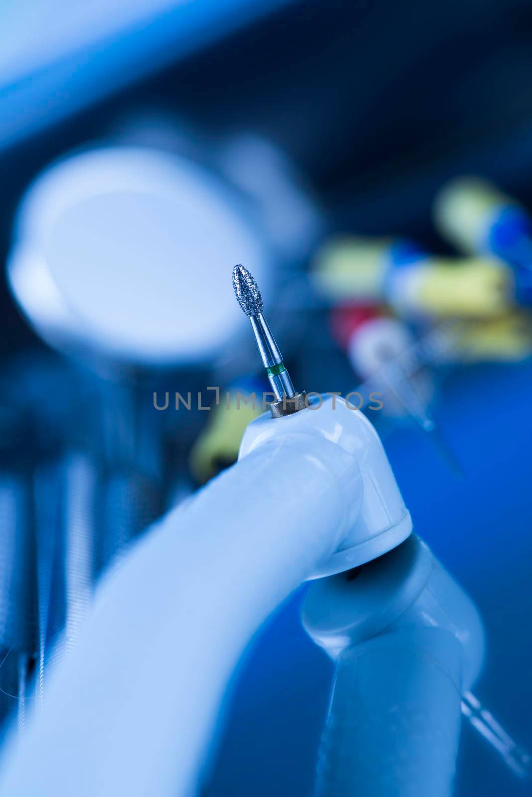 Dentist equipment on blue background