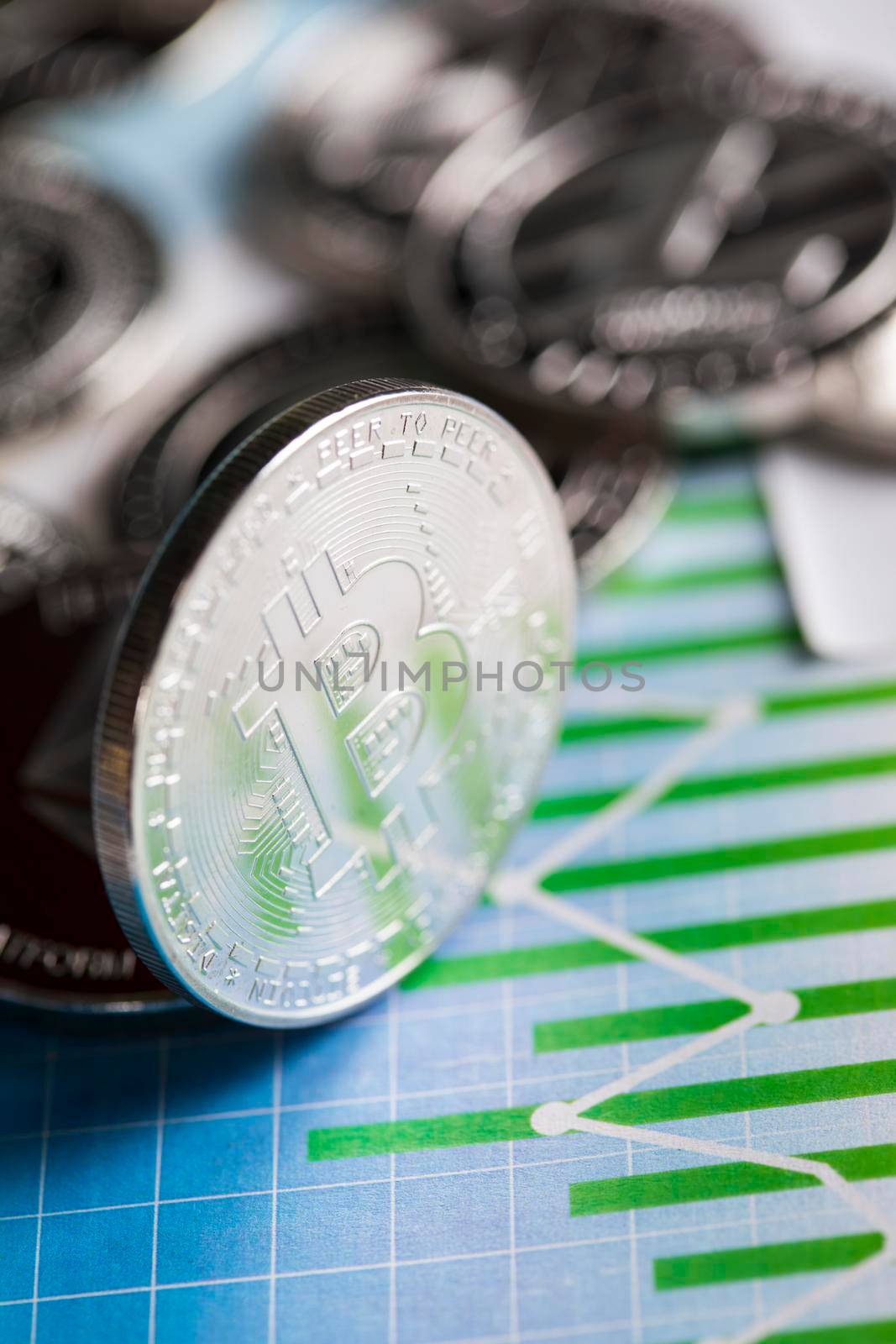 Cryptocurrencys new digital money, Bitcoin, litecoin, etherium coins close up by JanPietruszka