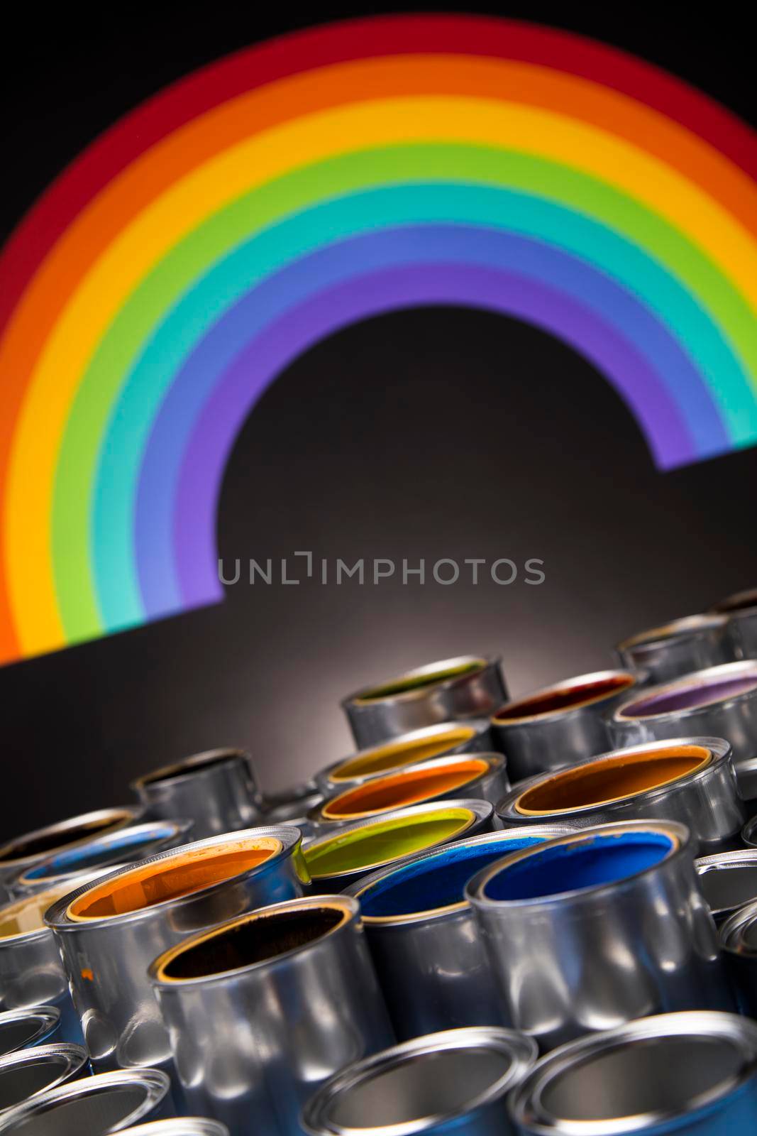 Rainbow, tin metal cans with color paint by JanPietruszka