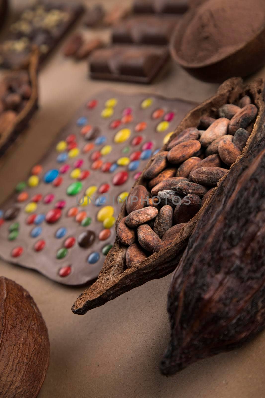 Aromatic cocoa and chocolate on natural paper background  by JanPietruszka