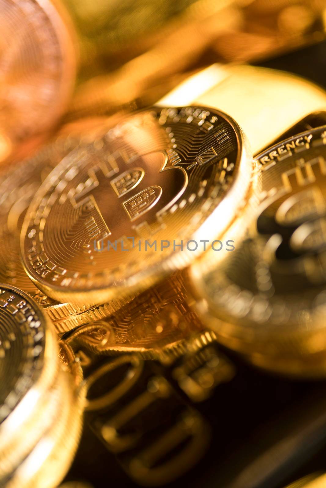 Golden Bitcoin coins, finance concept