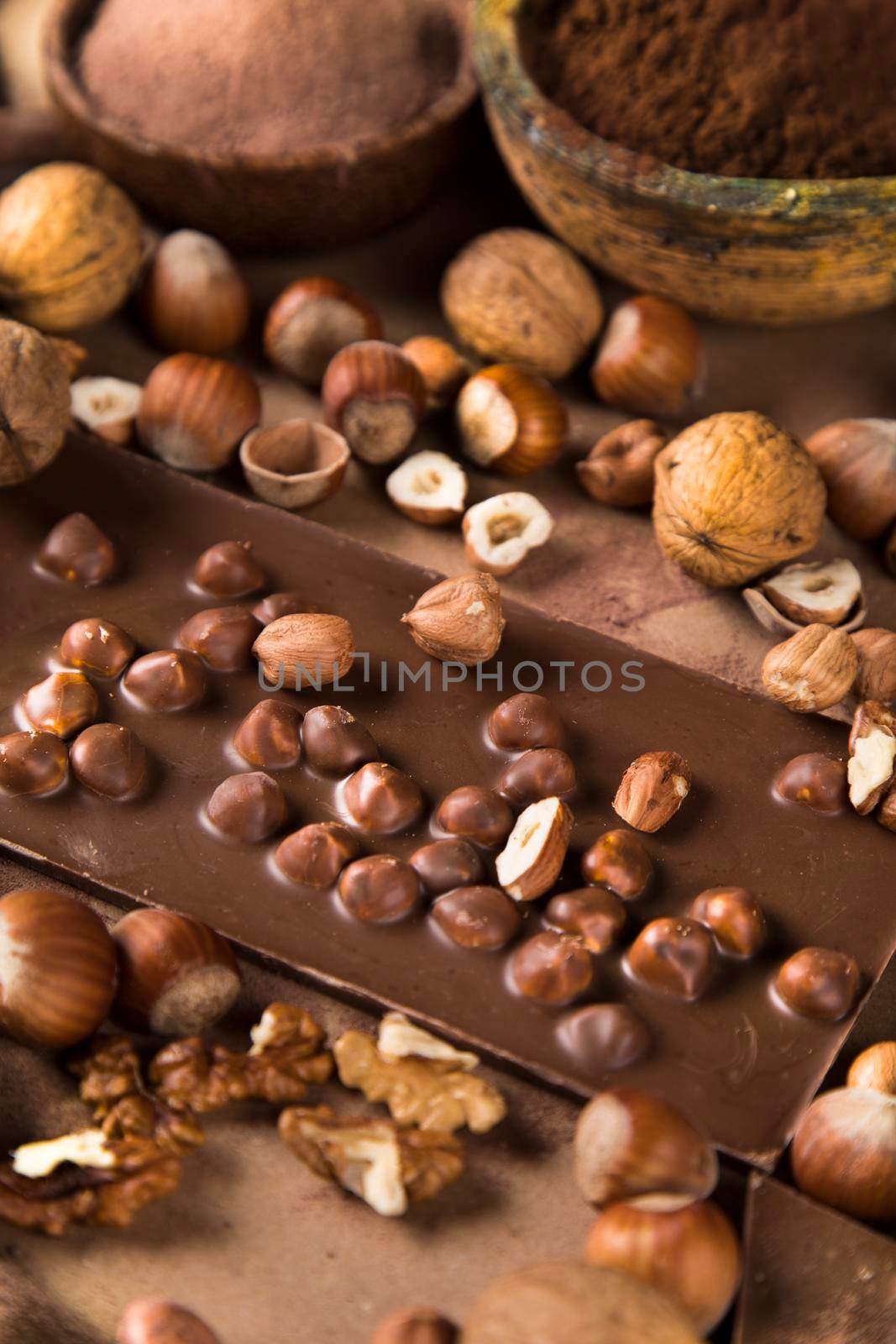 Assorted chocolate bar, candy sweet, cocoa pod