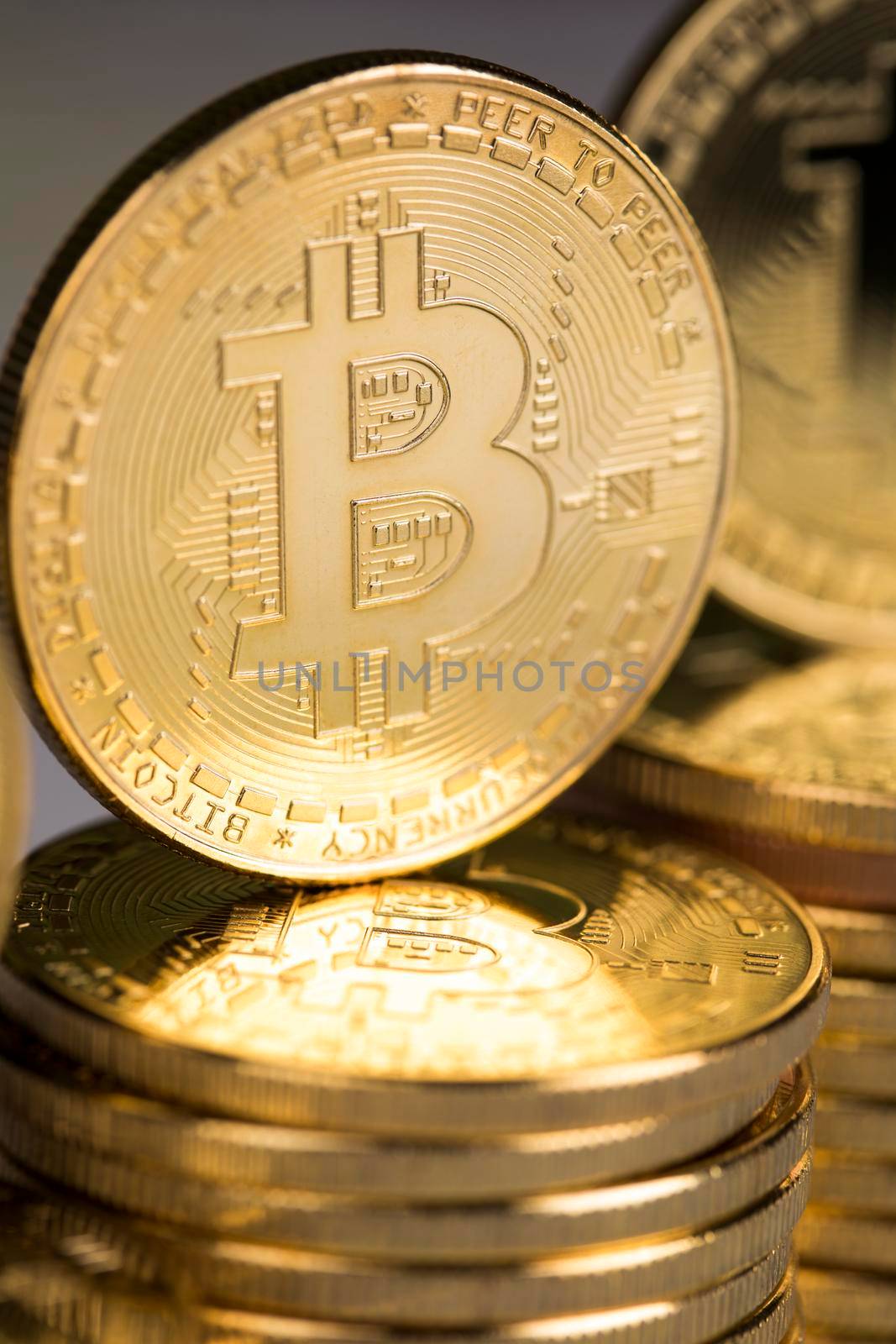 Gold Bitcoin Coin. Buisness and financial background
