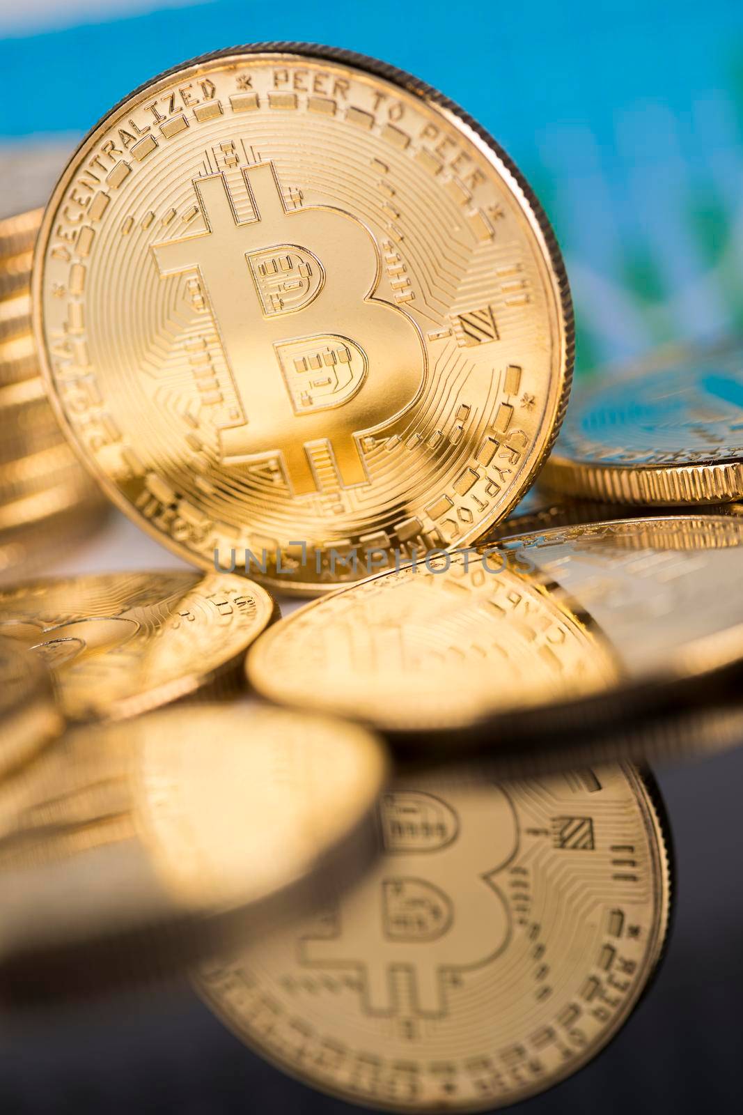 Golden Bitcoin Coin, virtual money, financial concept by JanPietruszka