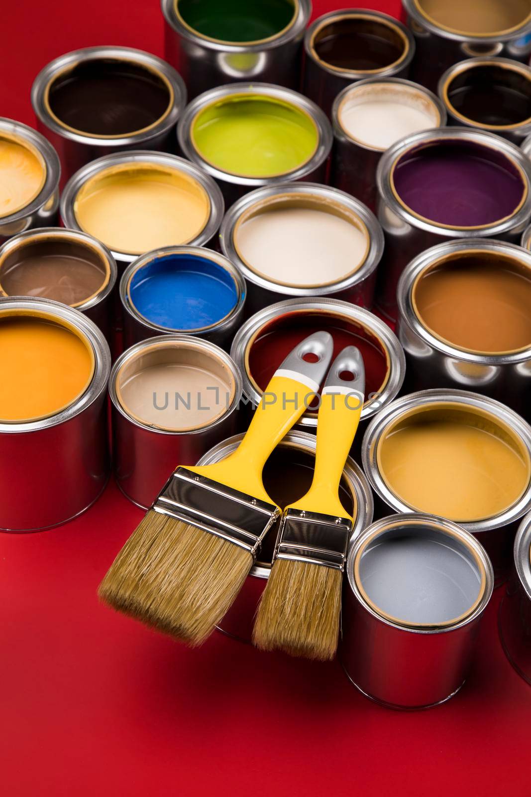 Open paint cans with a brush, Rainbow colors by JanPietruszka