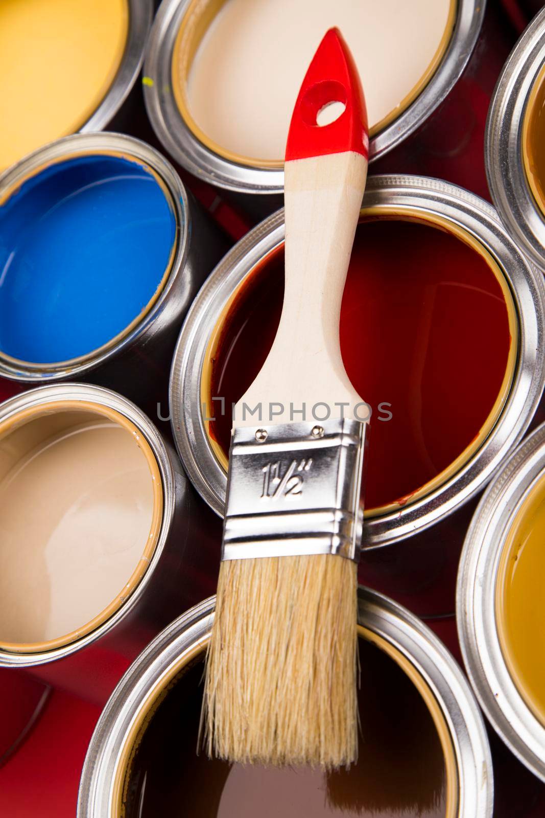 Open paint cans with a brush, Rainbow colors by JanPietruszka