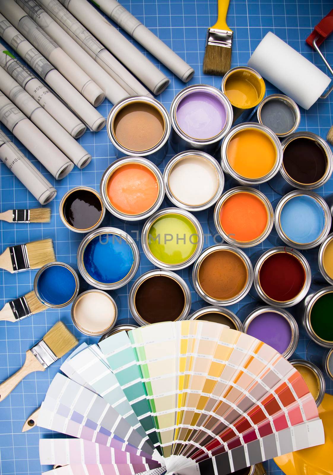 Open paint cans with a brush, Rainbow colors by JanPietruszka