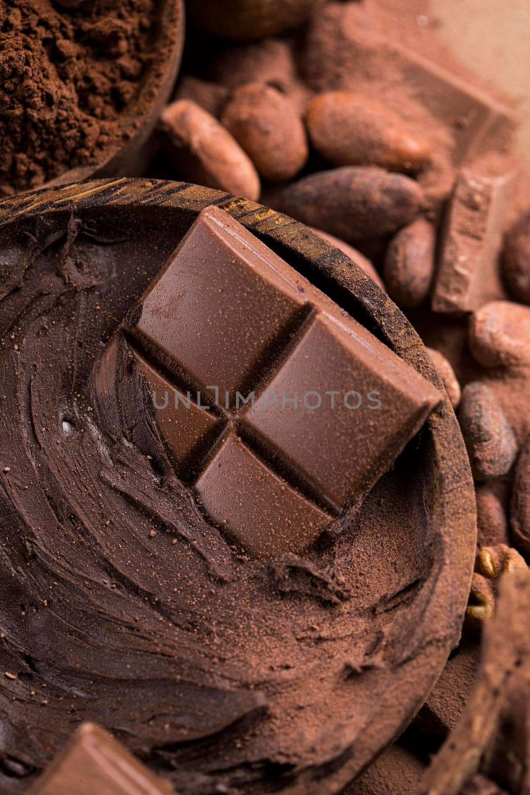 Cocoa pod, beans and chocolate