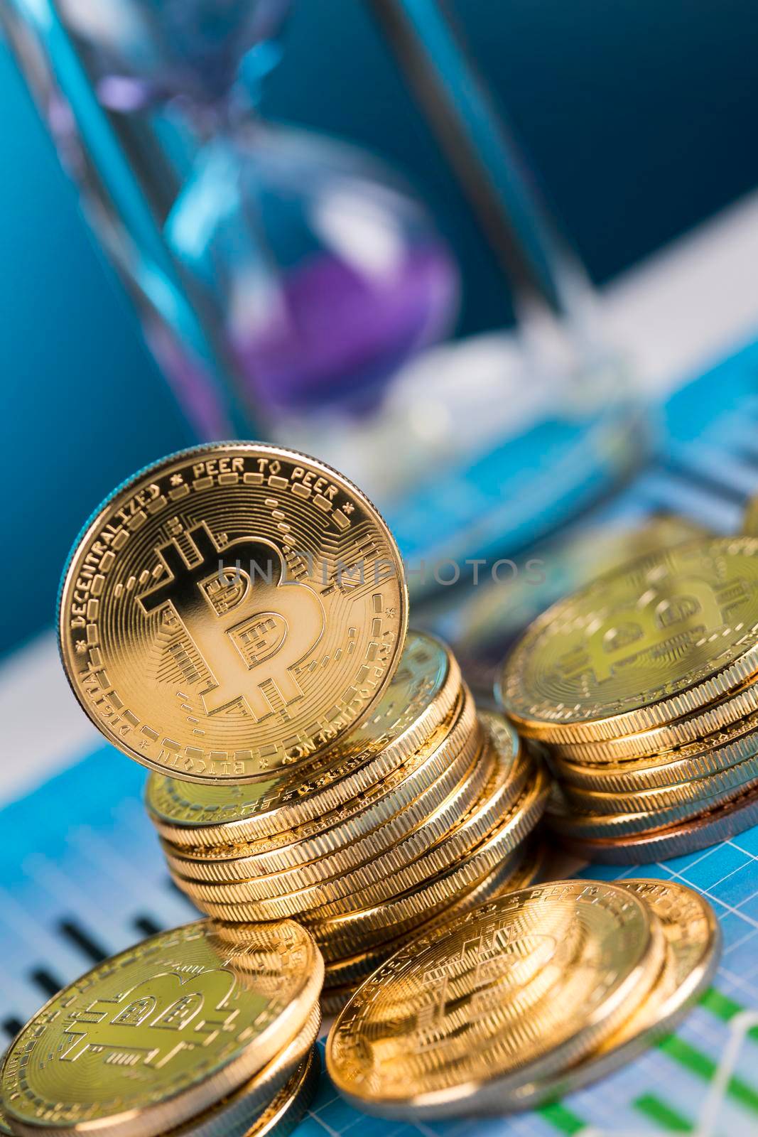 Golden Bitcoin coins, finance concept