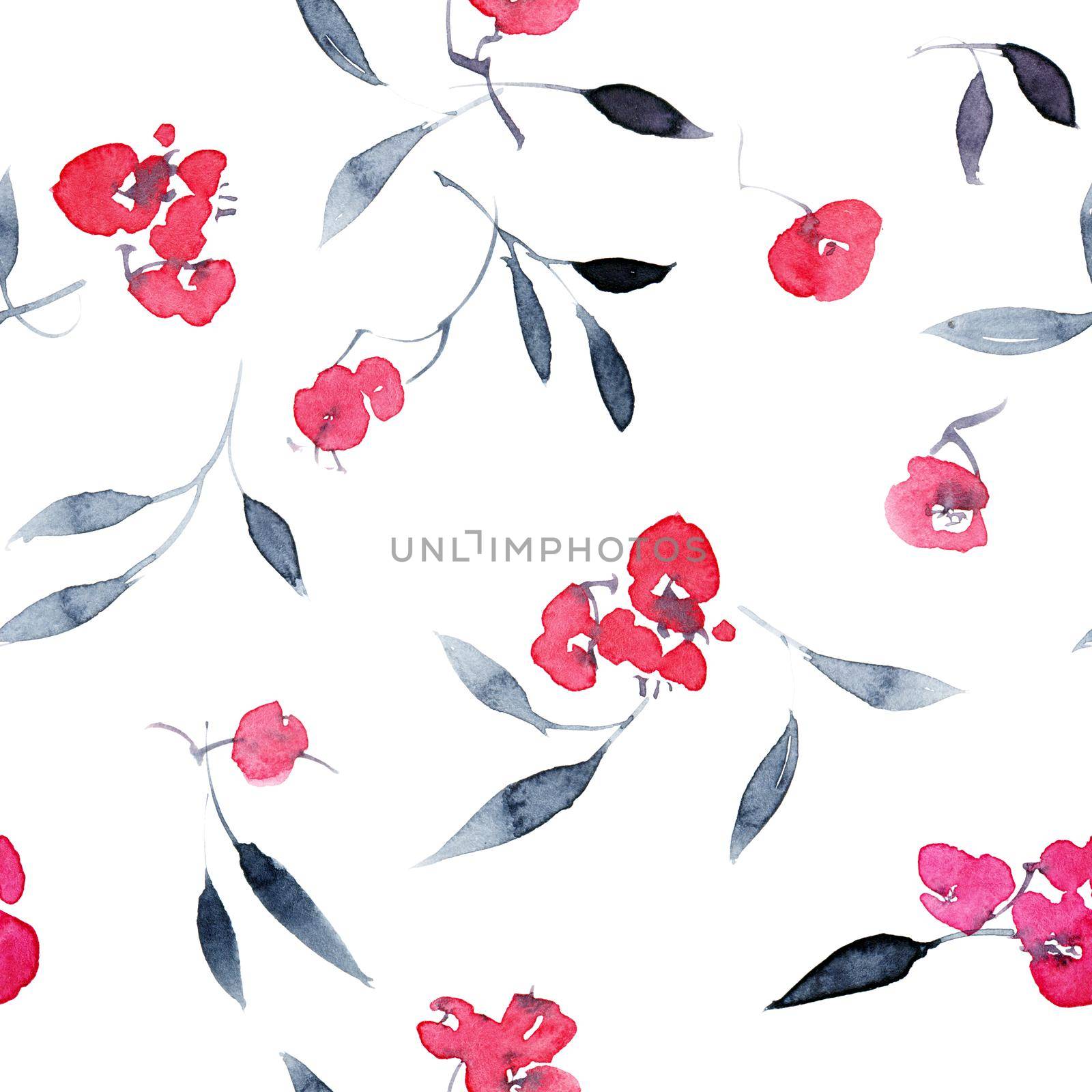 Pink flowers and leaves by Olatarakanova