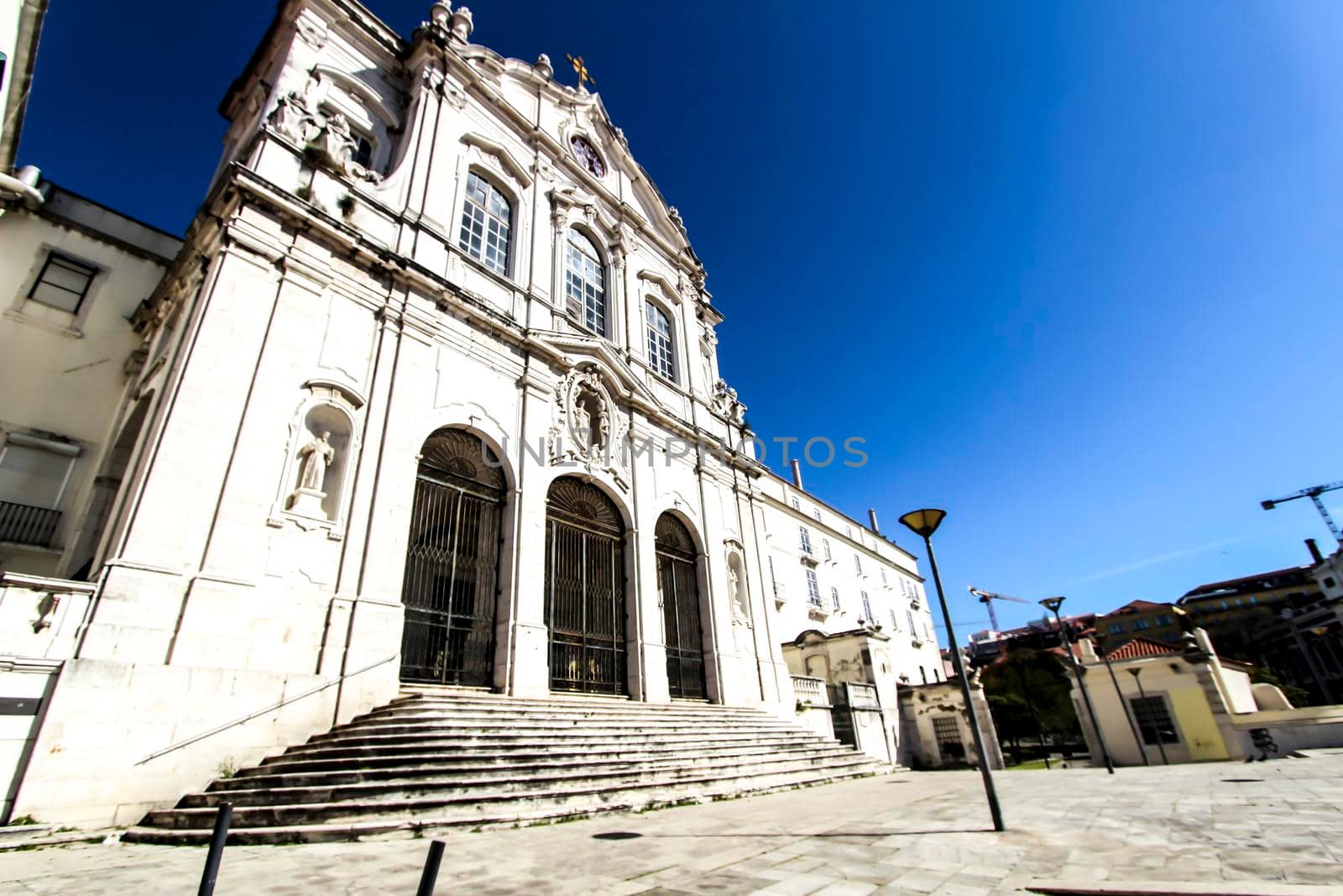 Beautiful Nossa Senhora Das Merces church facade in Lisbon
