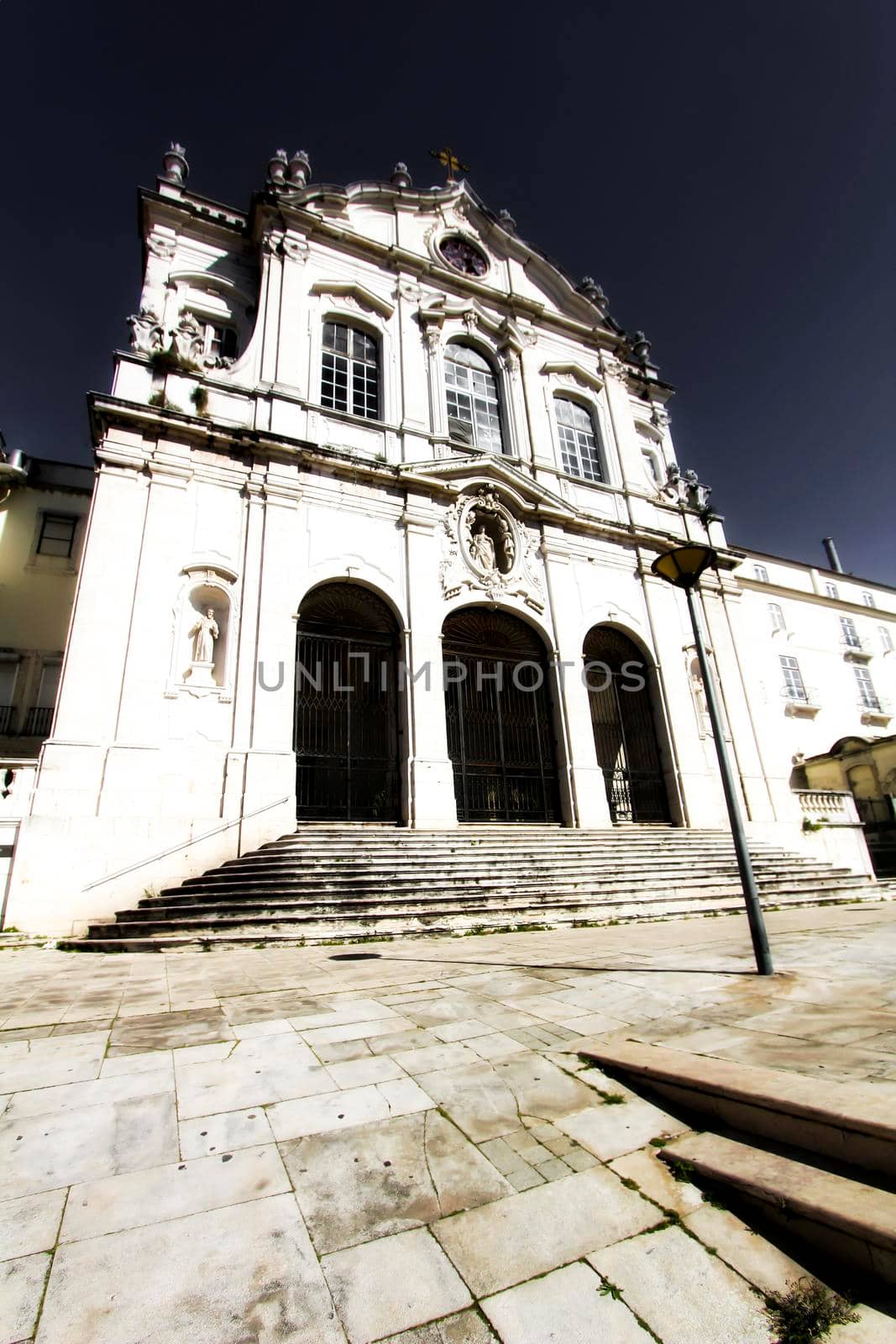 Beautiful Nossa Senhora Das Merces church facade in Lisbon
