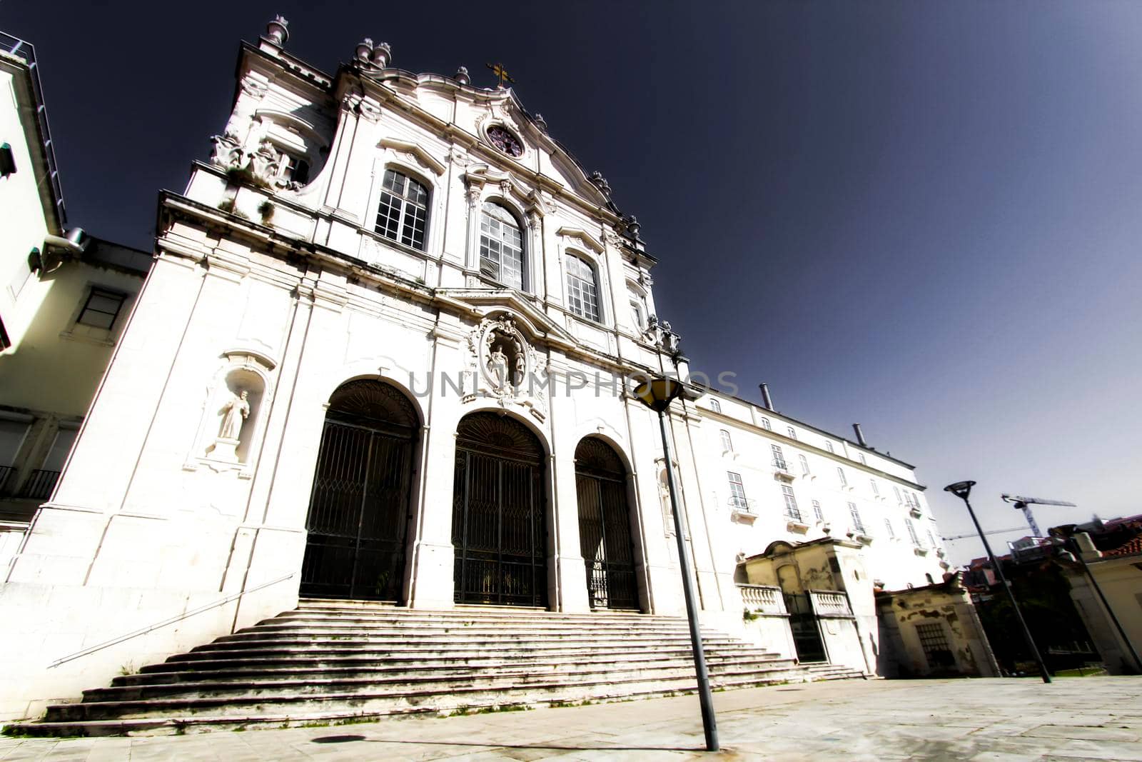 Beautiful Nossa Senhora Das Merces church facade in Lisbon