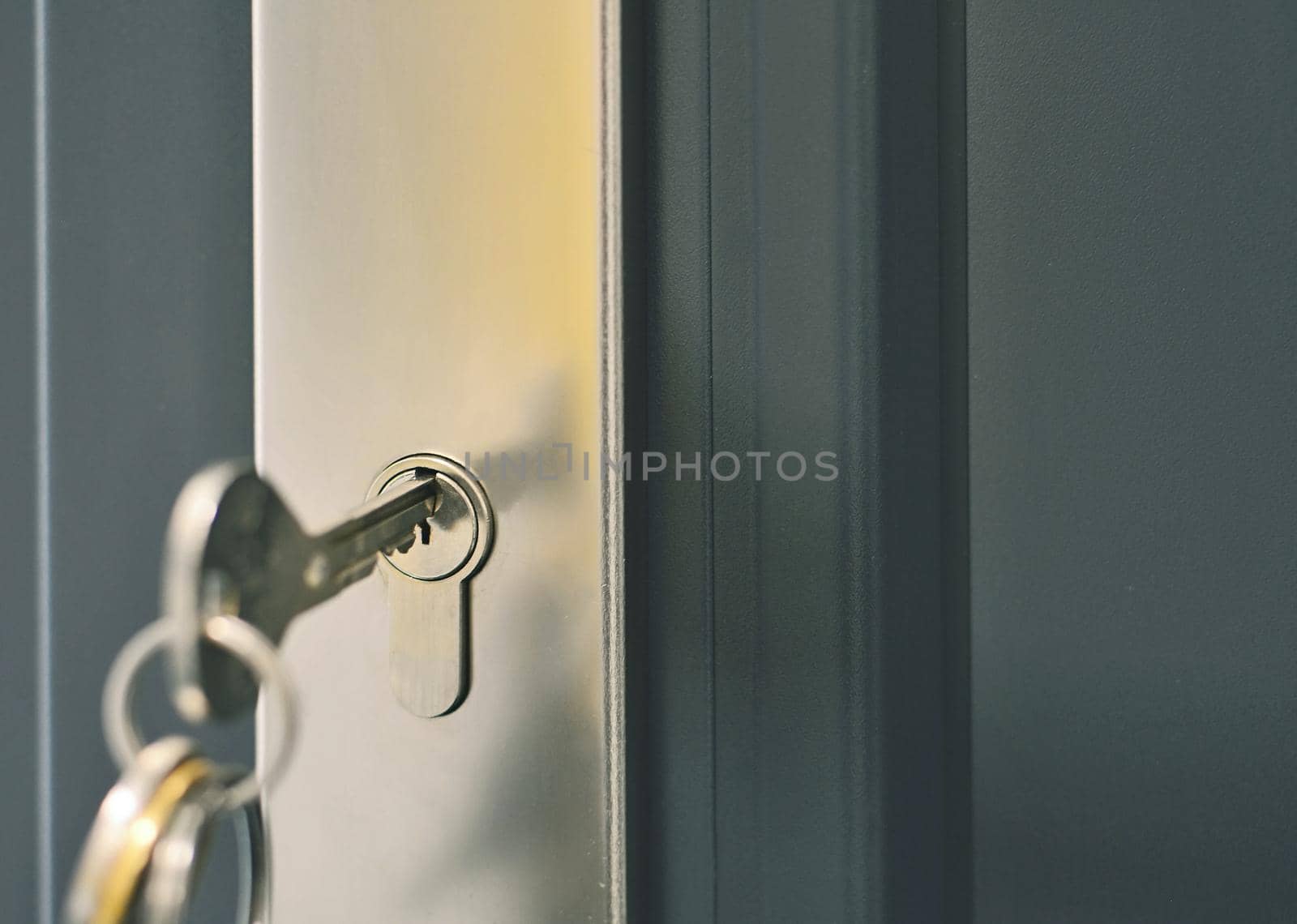 Key inserted in a door lock. by hamik