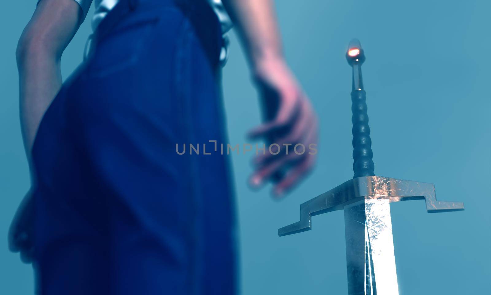 3d render of a sword in the stone with a surreal background.