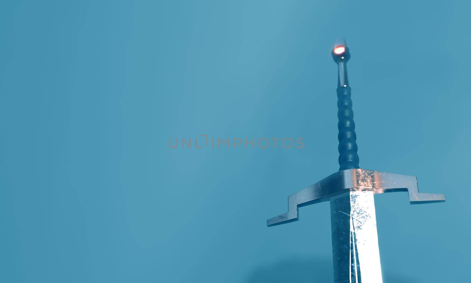 3d render of a sword in the stone with a surreal background.