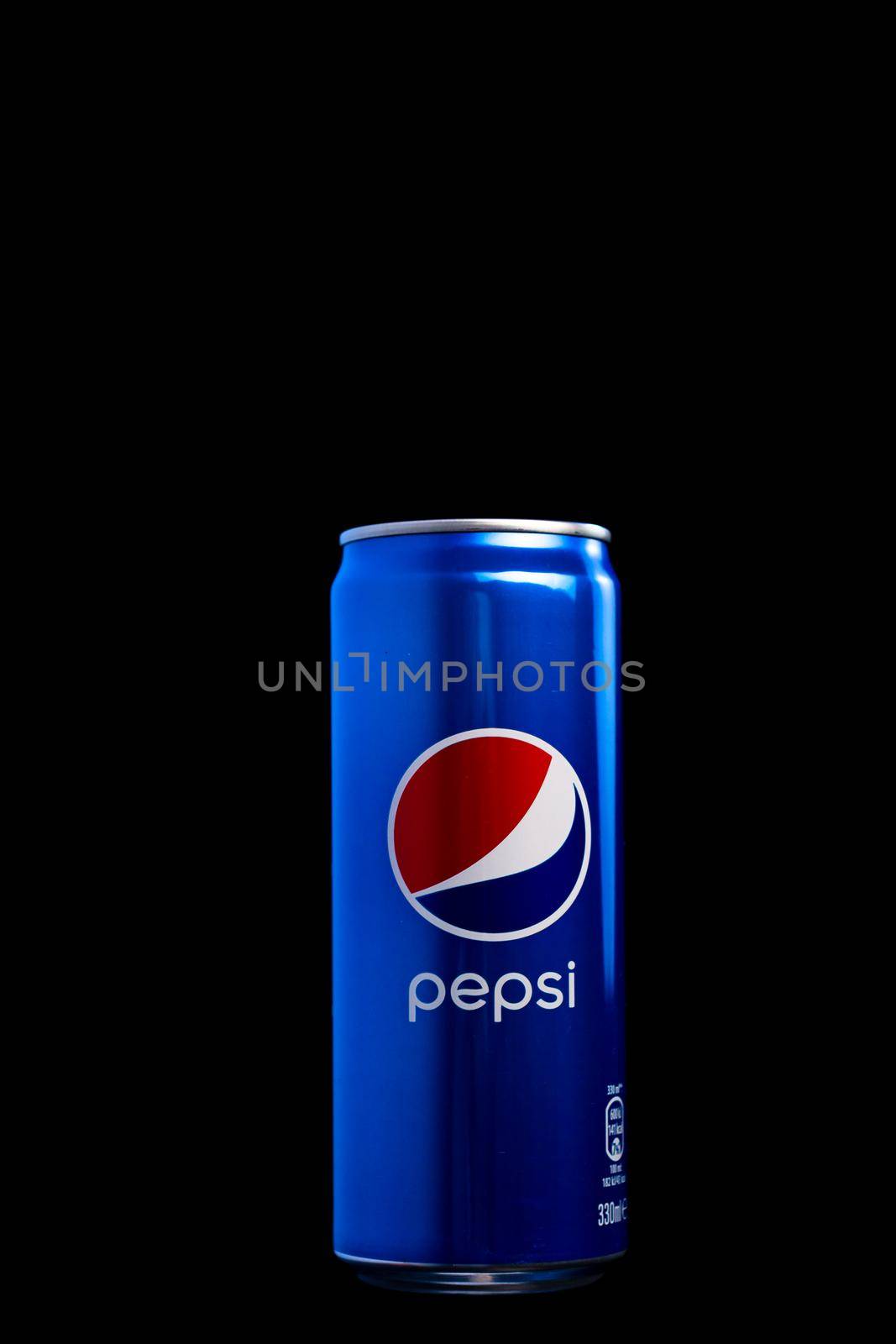 Editorial photo of classic Pepsi can on black background. Studio shot in Bucharest, Romania, 2021 by vladispas
