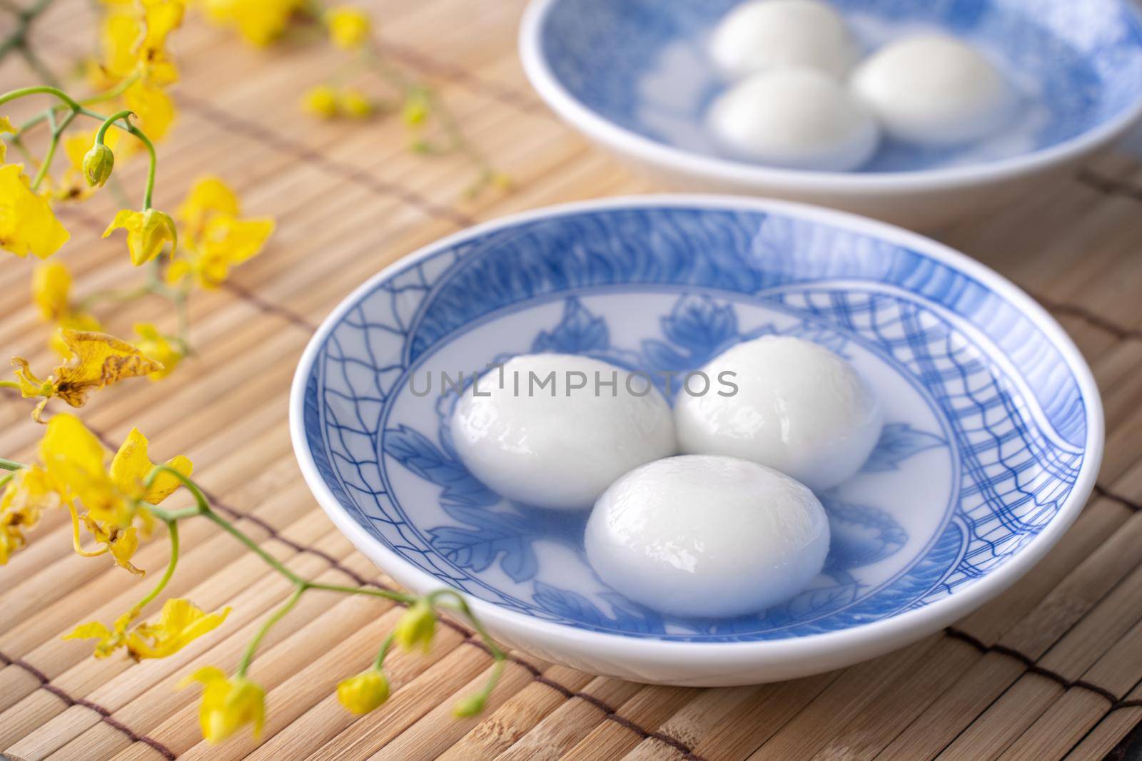 Close up of big tangyuan yuanxiao (glutinous rice dumpling balls) for Winter Solstice festival and Chinese lunar new year food