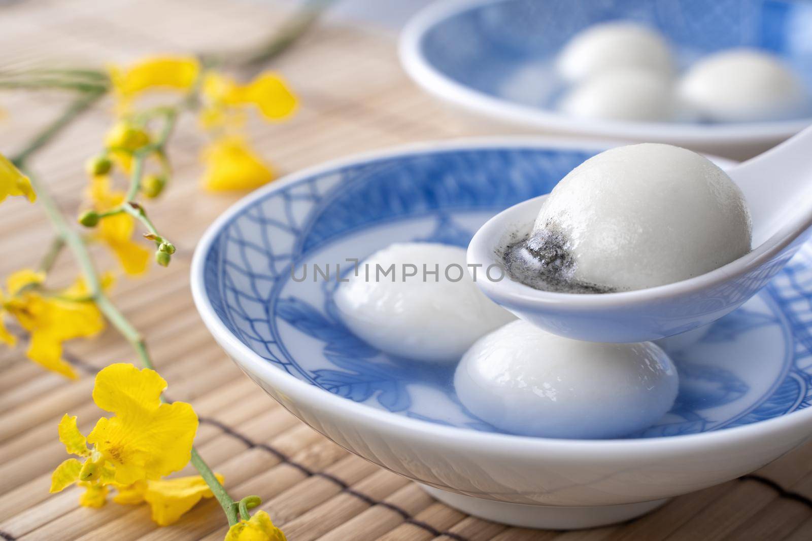Close up of big tangyuan yuanxiao (glutinous rice dumpling balls) for Winter Solstice festival and Chinese lunar new year food