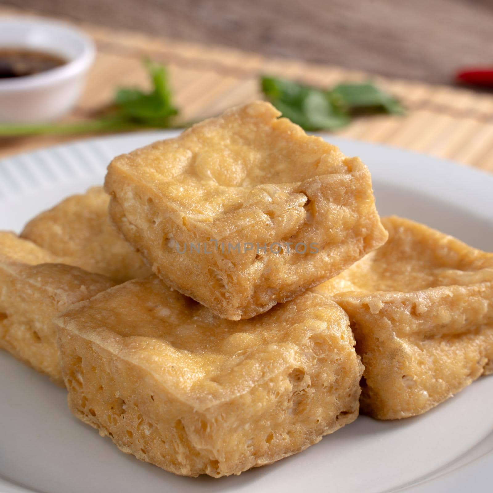 Deep fried stinky tofu, fermented bean curd with pickled cabbage vegetable, famous and delicious street food in Taiwan.