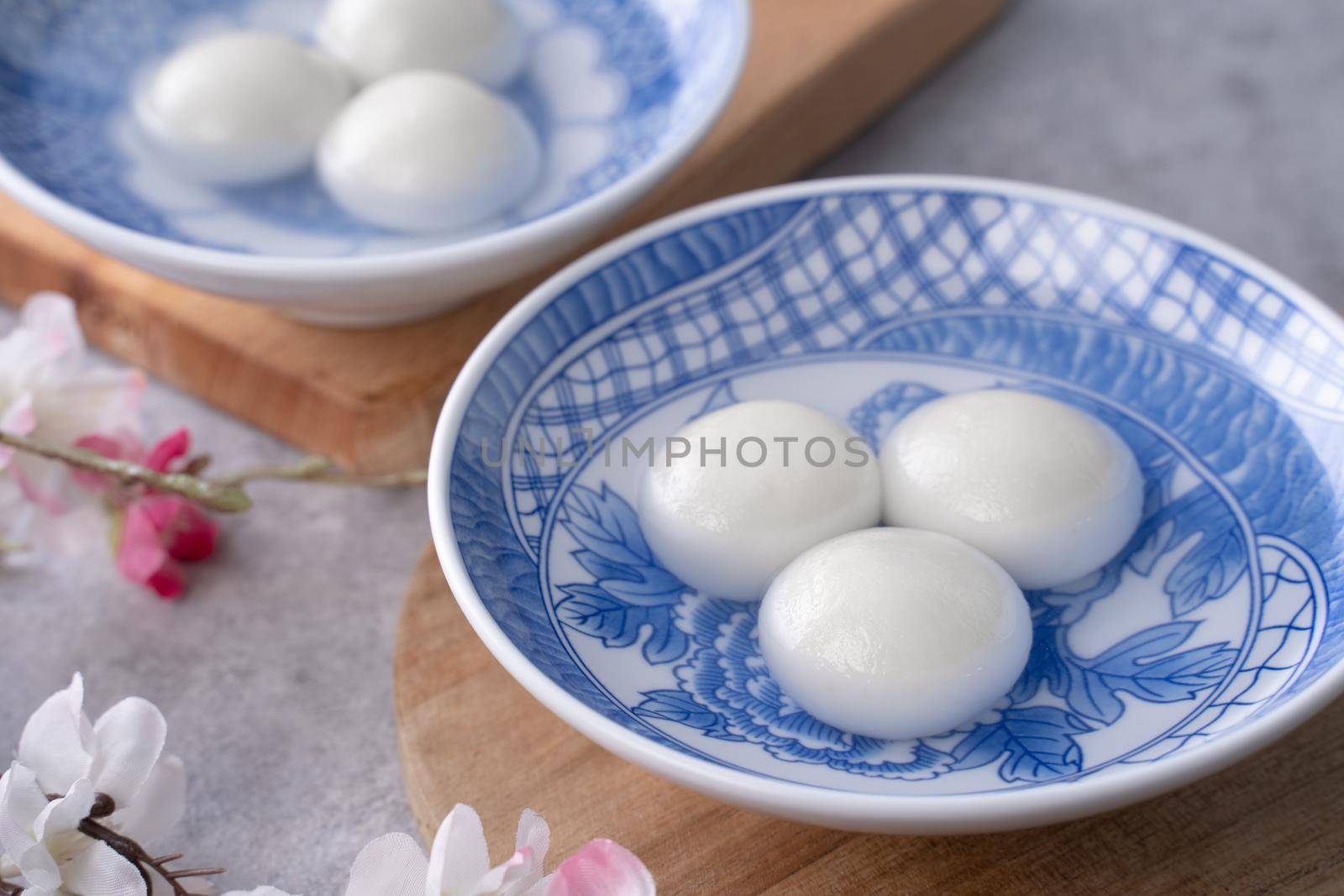 Close up of big tangyuan yuanxiao (glutinous rice dumpling balls) for Winter Solstice festival and Chinese lunar new year food