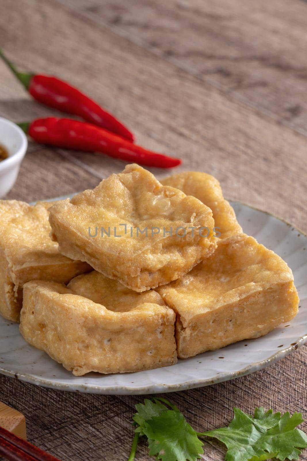 Deep fried stinky tofu, fermented bean curd with pickled cabbage vegetable, famous and delicious street food in Taiwan.