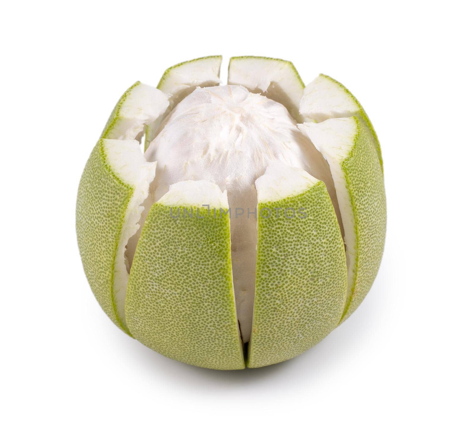 Fresh pomelo, pummelo, grapefruit, shaddock isolated on white background, close up, cut out, clipping path. Fruit for Mid-autumn festival.