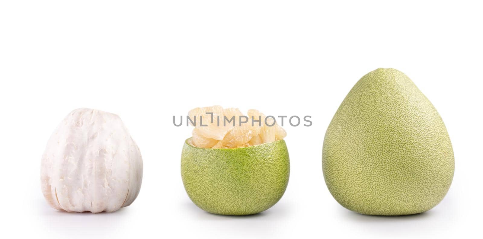 Fresh pomelo, pummelo, grapefruit, shaddock isolated on white background, close up, cut out, clipping path. Fruit for Mid-autumn festival.