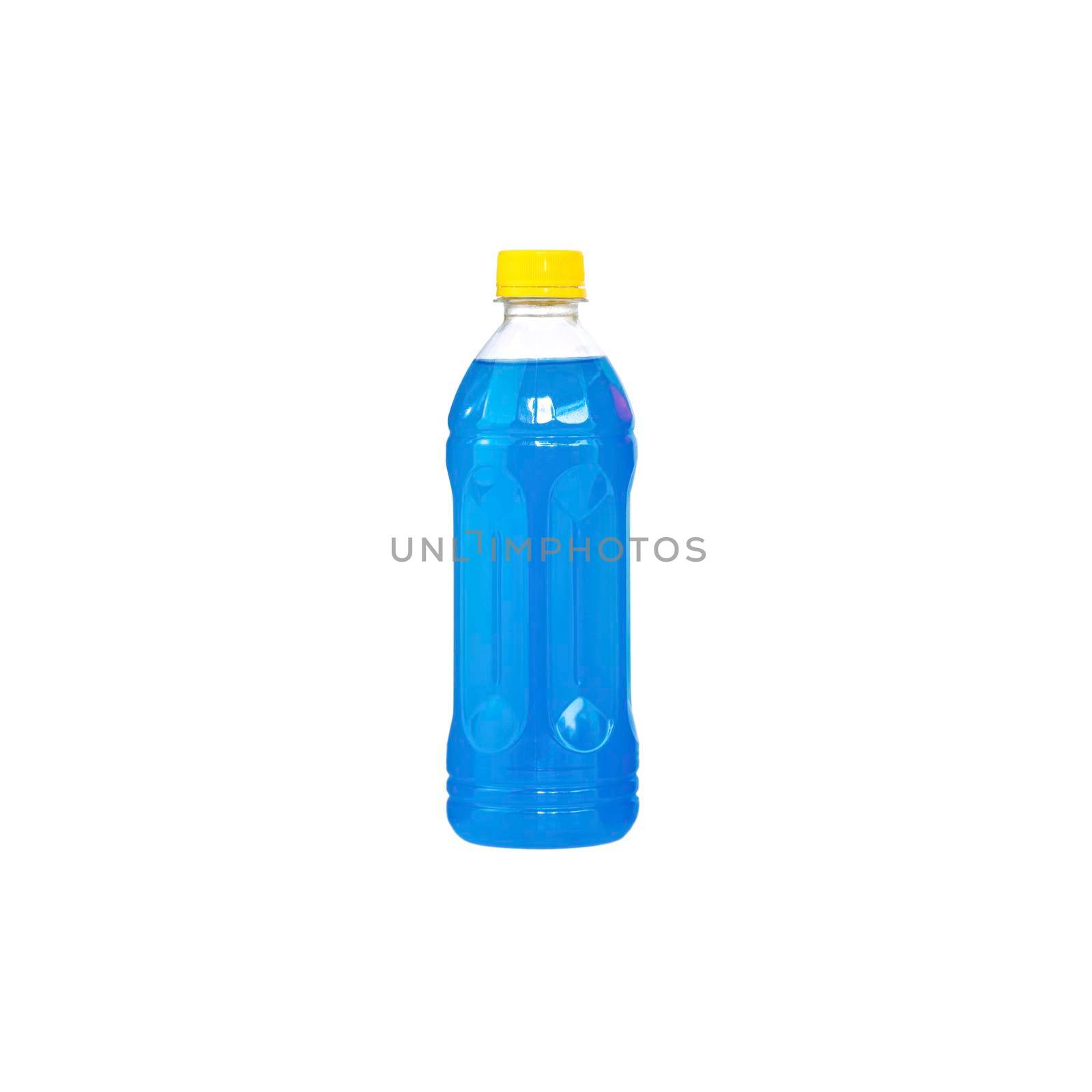 Blue sparkling water in a plastic bottle isolated on white background