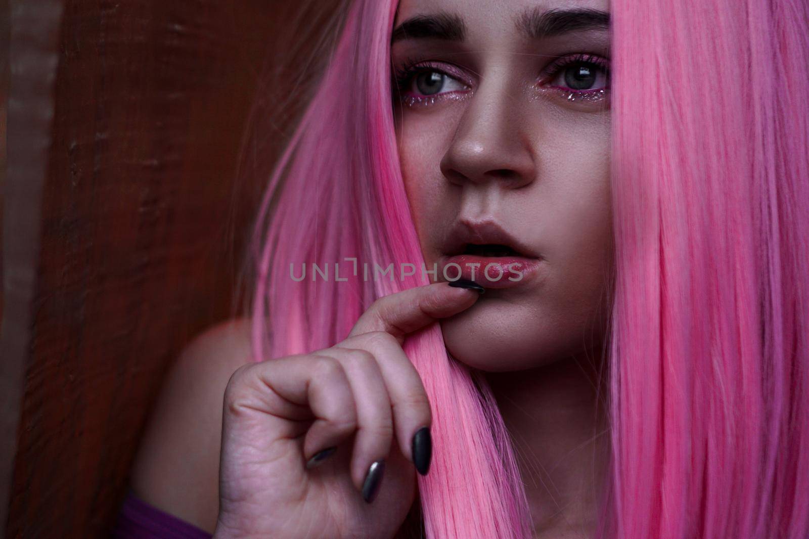 Beauty Model Girl with Pink Hair. Colourful Hair