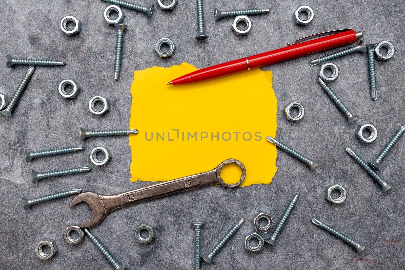 New Ideas, Brainstoming For Maintenance Planning, Repairing Solutions, Construction Project, Creative Thinking Nut And Bolts Pattern, Toolbox Implements by nialowwa