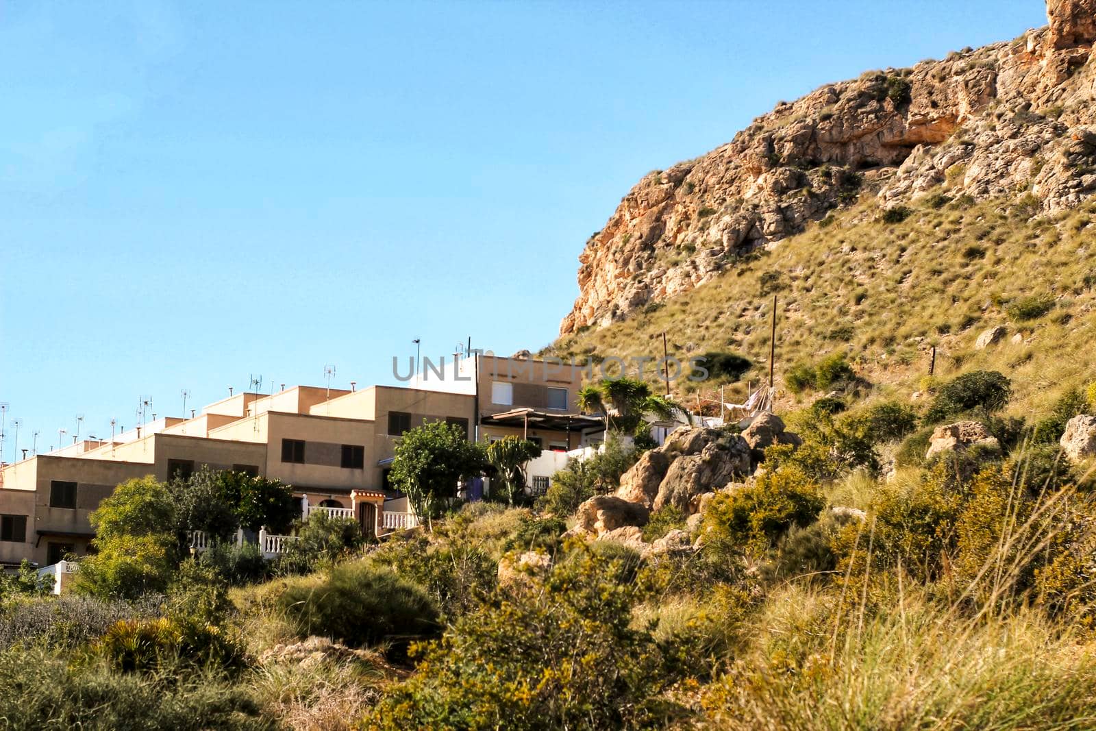 Santa Pola, Spain- January 23, 2018: Landscape of Urbanization on the Alicante Coast under the sun