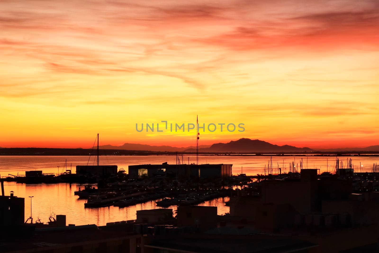 Beautiful and colorful Sunset in Santa Pola, a small fishing village in southern Spain