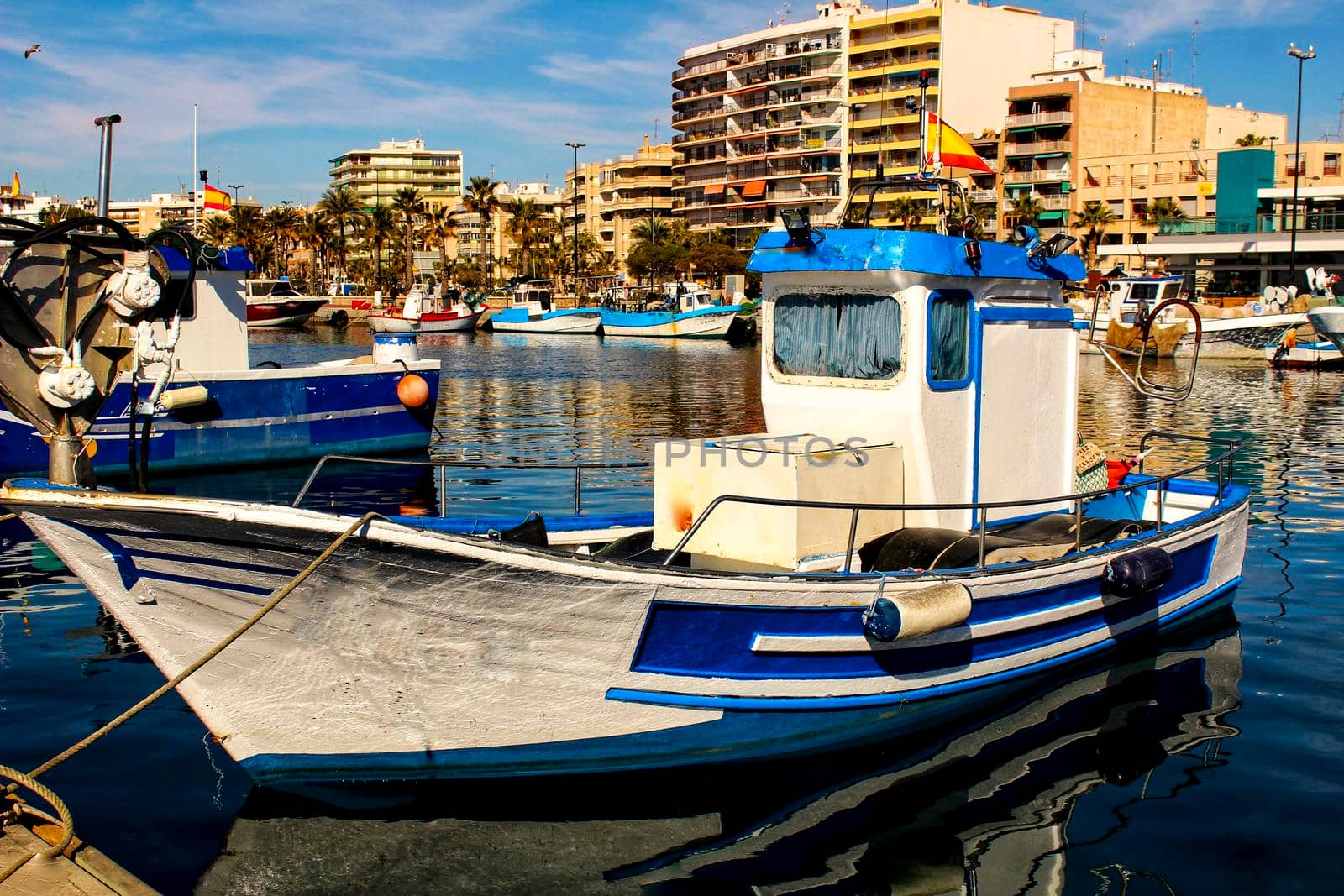 Fishing boats moored in the port of Santa Pola, Alicante