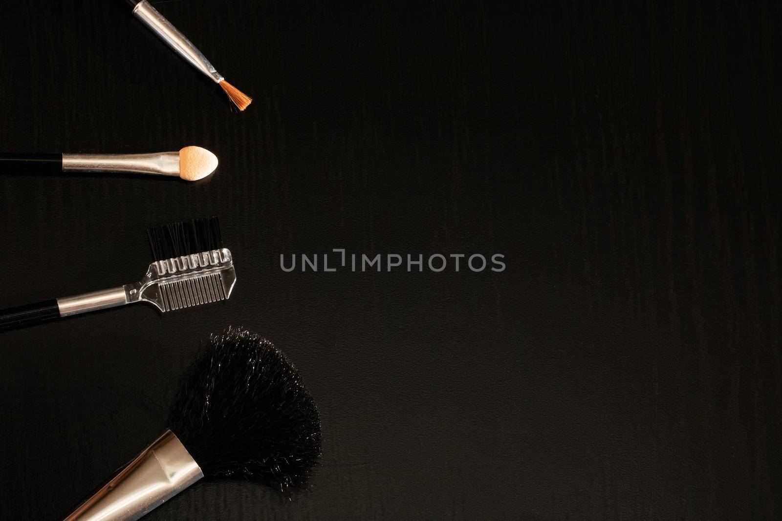 A set of brushes for applying makeup close-up on a dark background by Vera1703