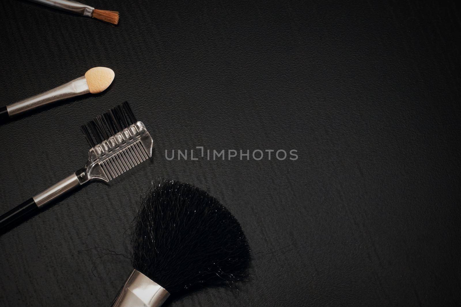 A set of brushes for applying makeup close-up on a dark background by Vera1703